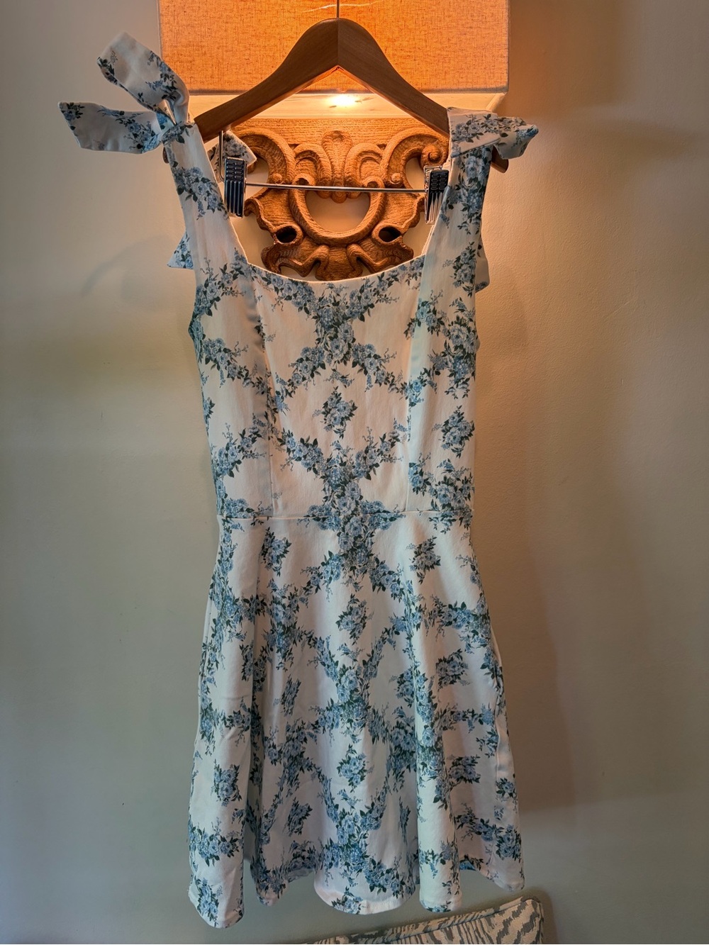 Altar'd State White Floral Mini Dress with Blue Green Print